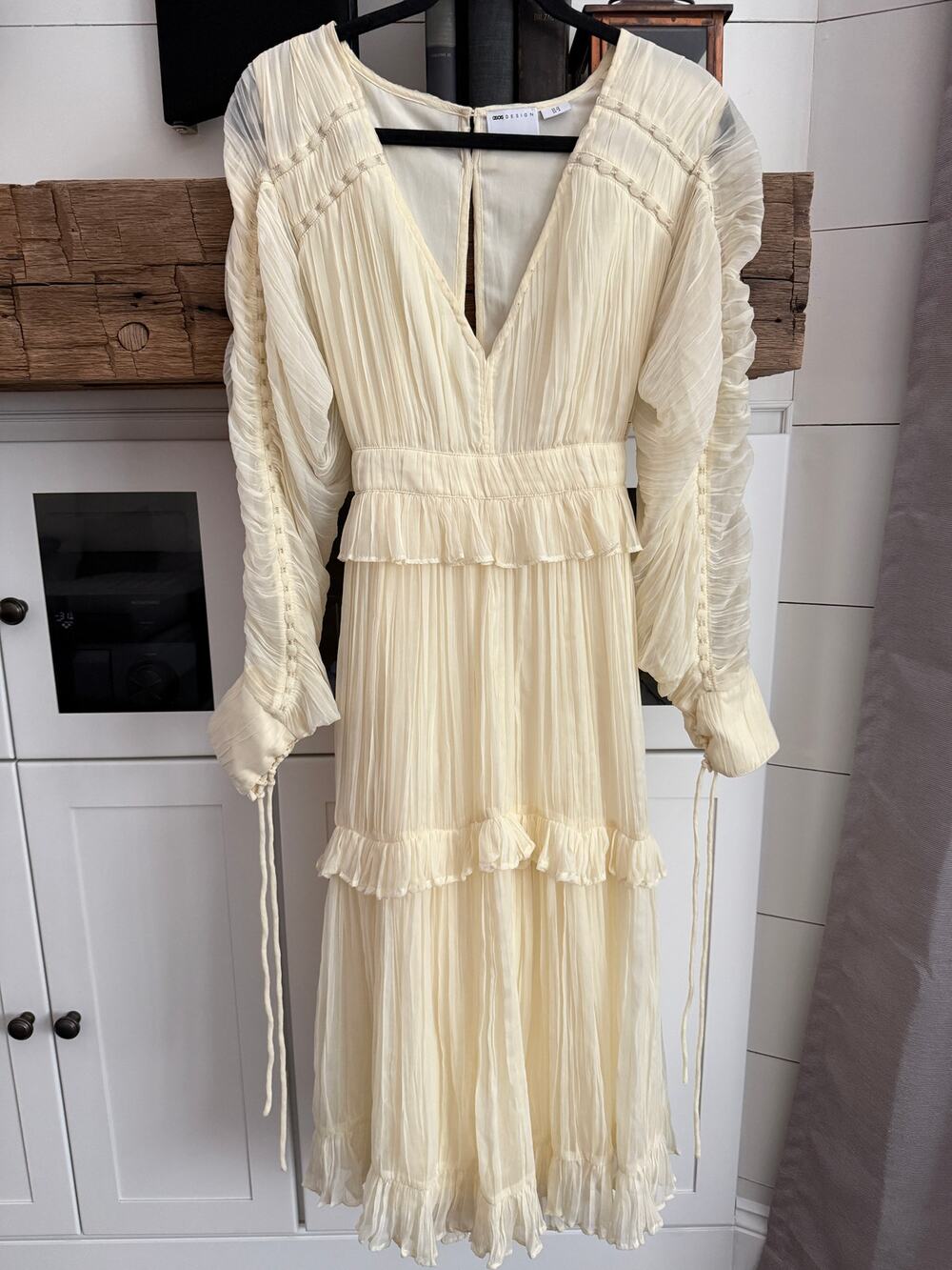 ASOS Design Ruched Layered Midi Dress Cream US 6 Boho Whimsy Fairy Cottagecore